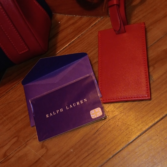 NWOT RALPH LAUREN RED LEATHER/NAVY FABRIC HANDBAG - Picture 9 of 10